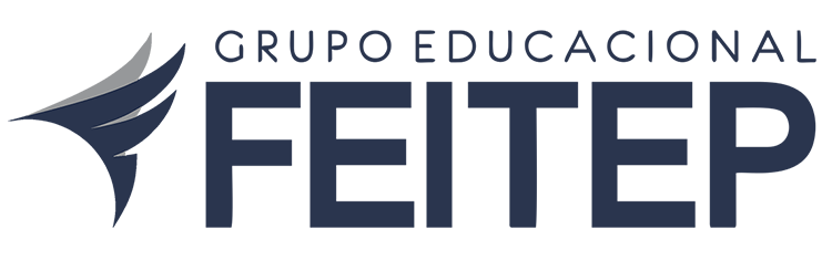 Logo do Grupo Educacional FEITEP em azul escuro e cinza sobre fundo branco.
