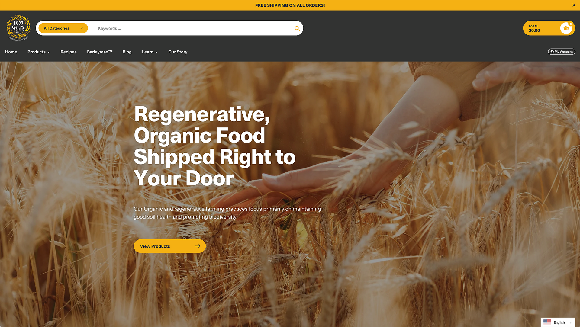 A screenshot of the website for regenerative organic food shipped right to your door.