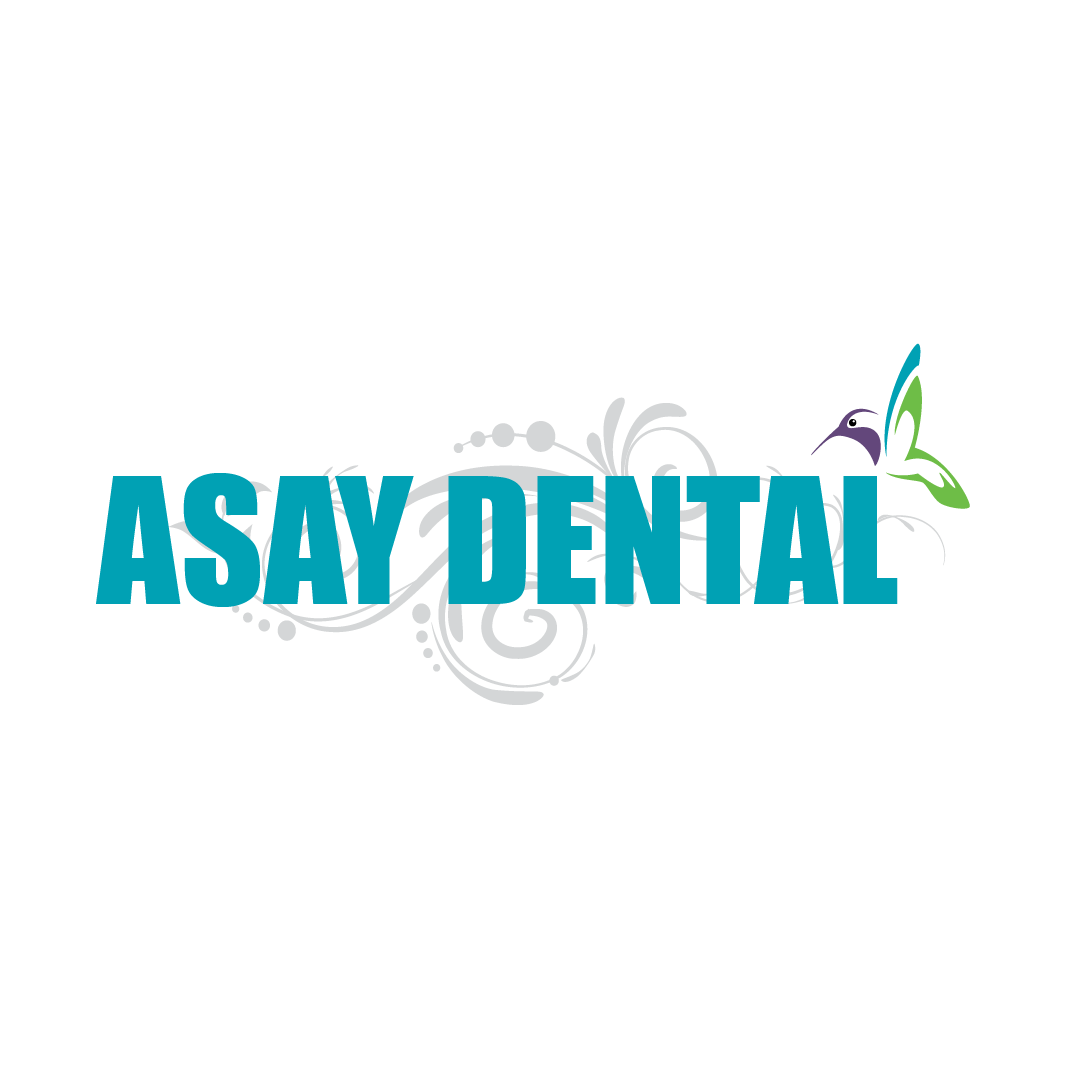 The logo for asay dental has a hummingbird on it.