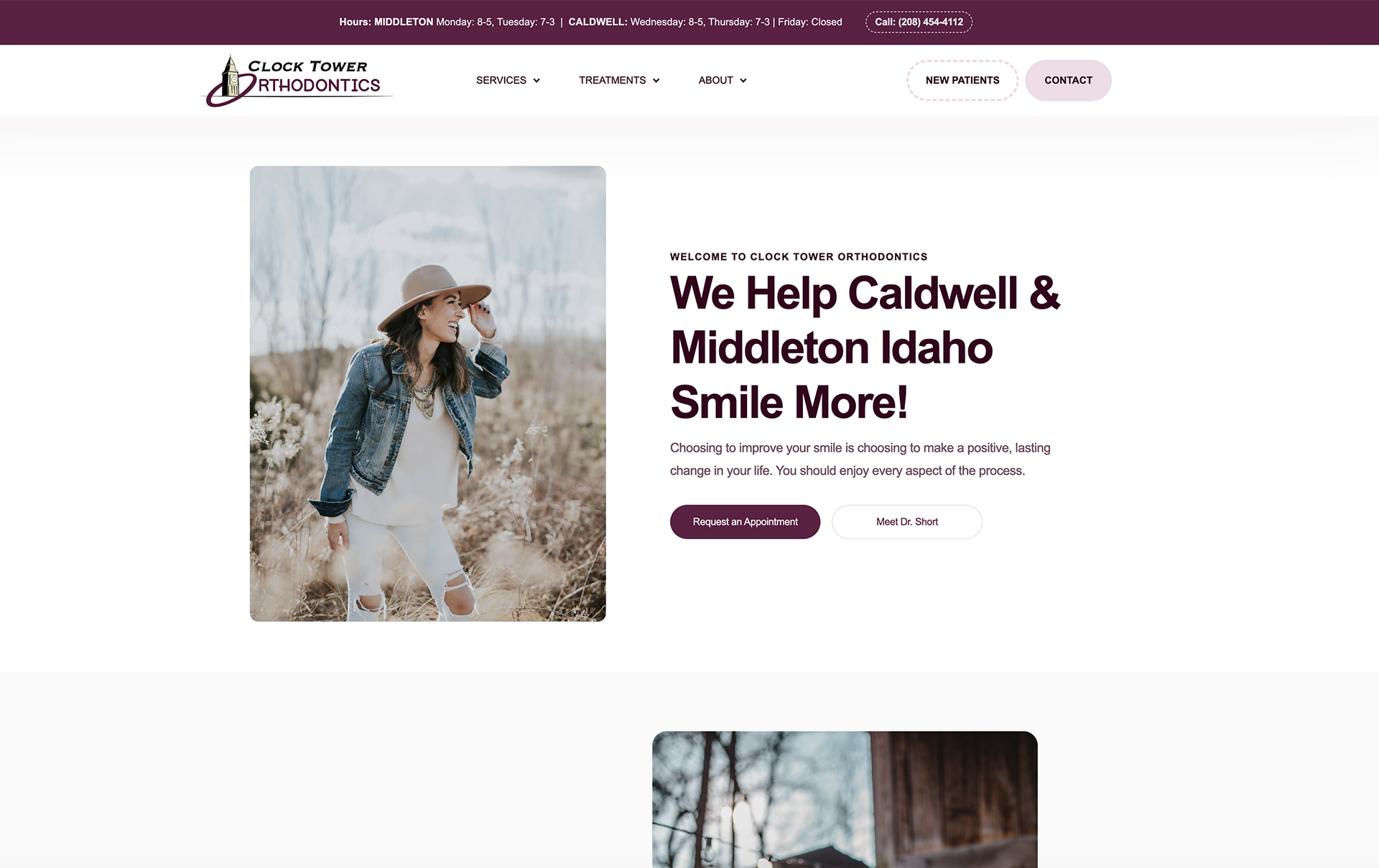A screenshot of a website that says `` we help caldwell & middleton idaho smile more ''.