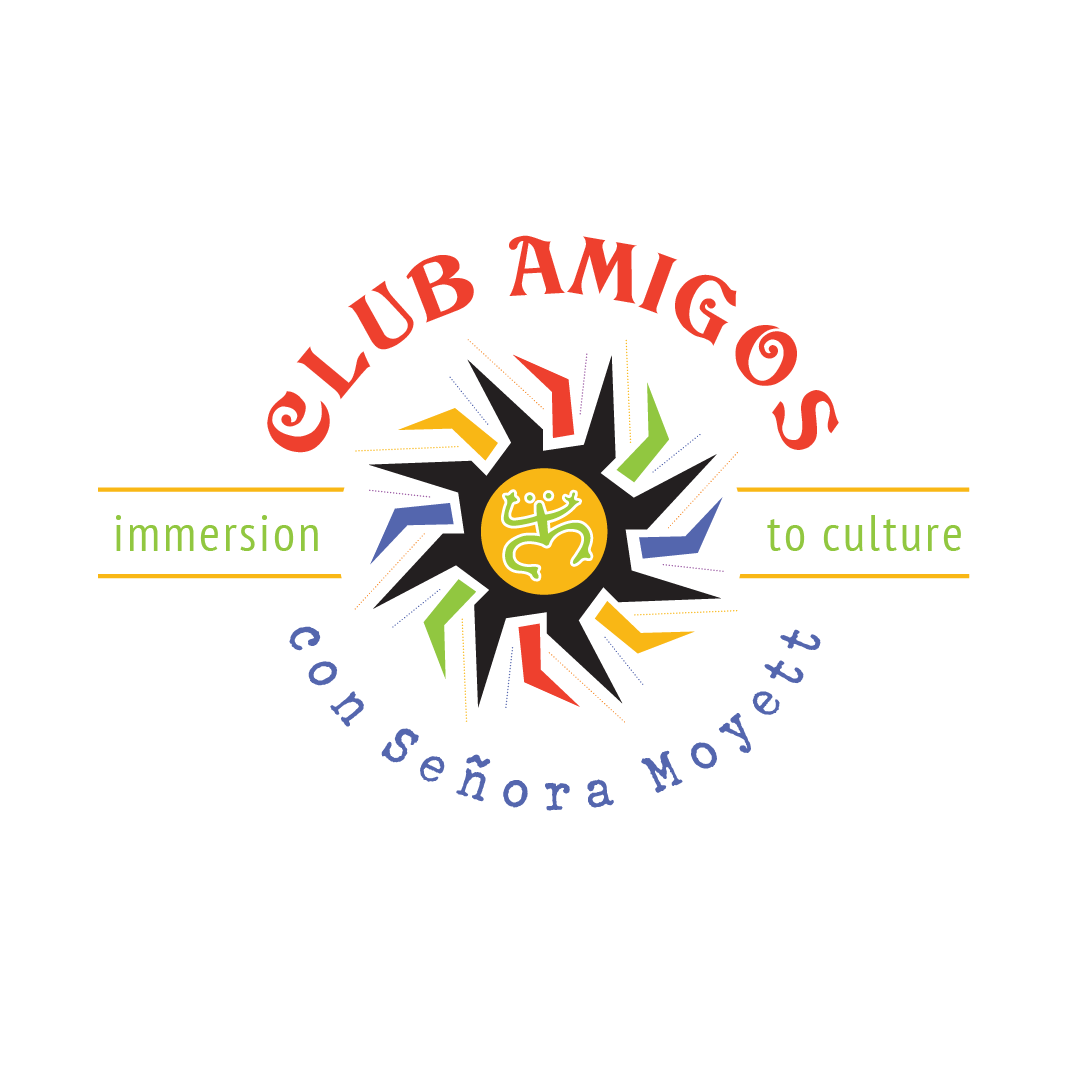 The logo for club amigos is a colorful sun with the words immersion to culture.