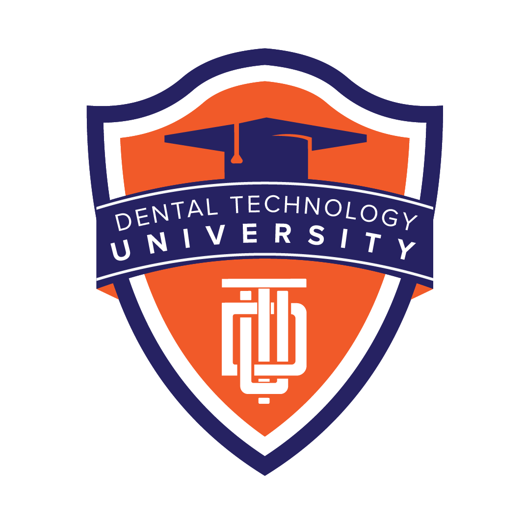 The logo for dental technology university has a graduation cap on it