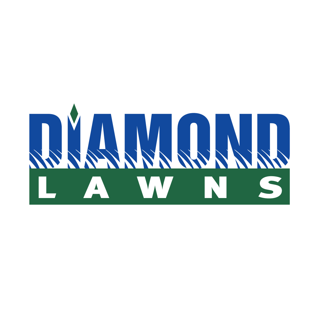 The logo for diamond lawns is blue and green.