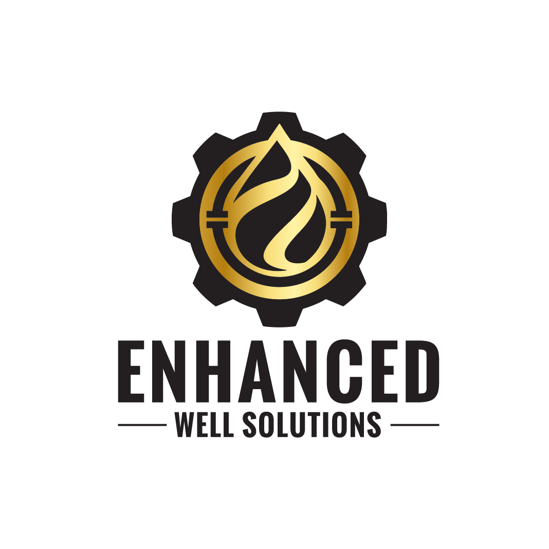 A logo for enhanced well solutions with a gear and a flame.