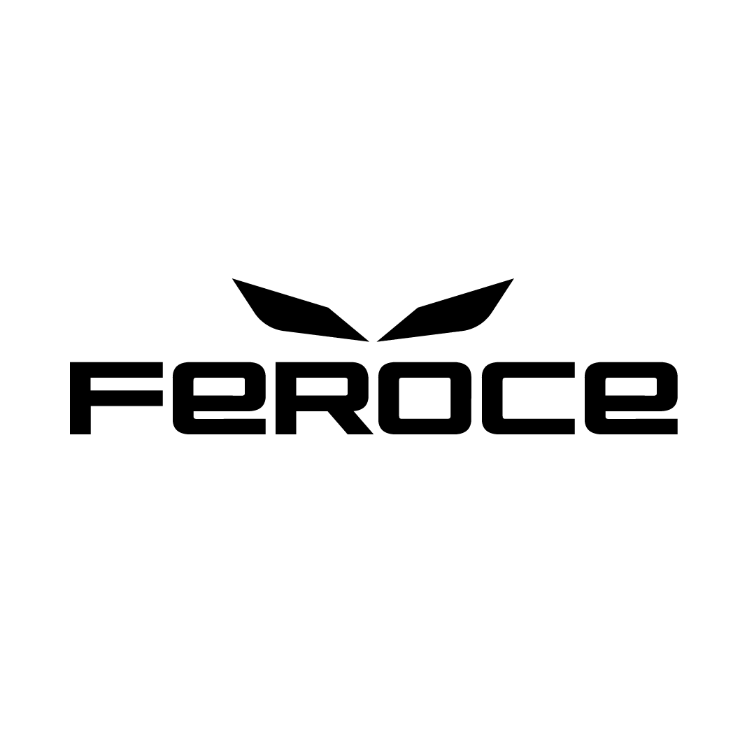 A black and white logo for feroce on a white background.