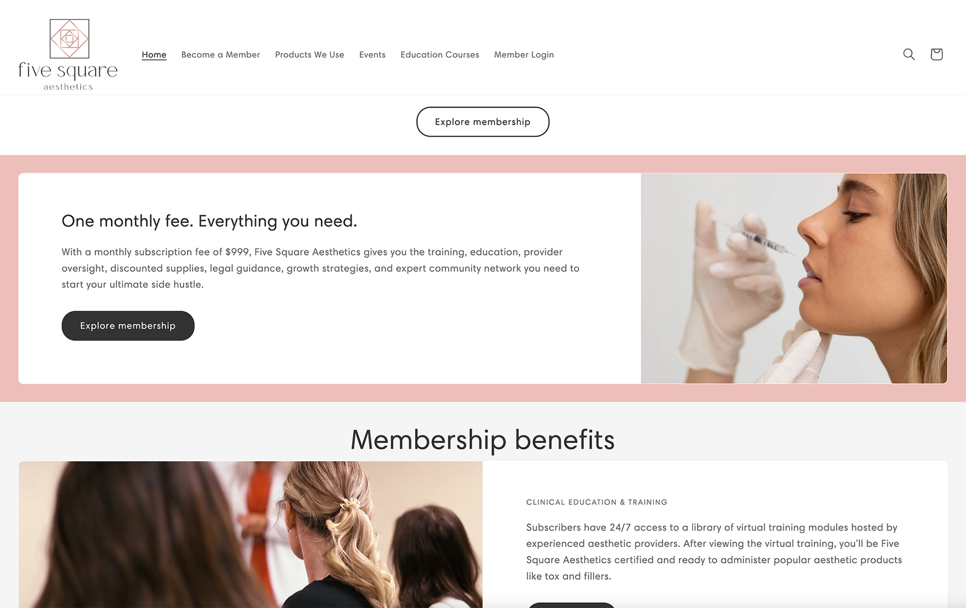 A woman is getting an injection in her lip on a website.