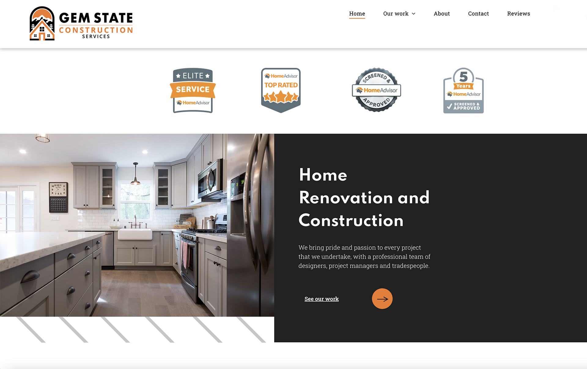 A screenshot of the home renovation and construction website.