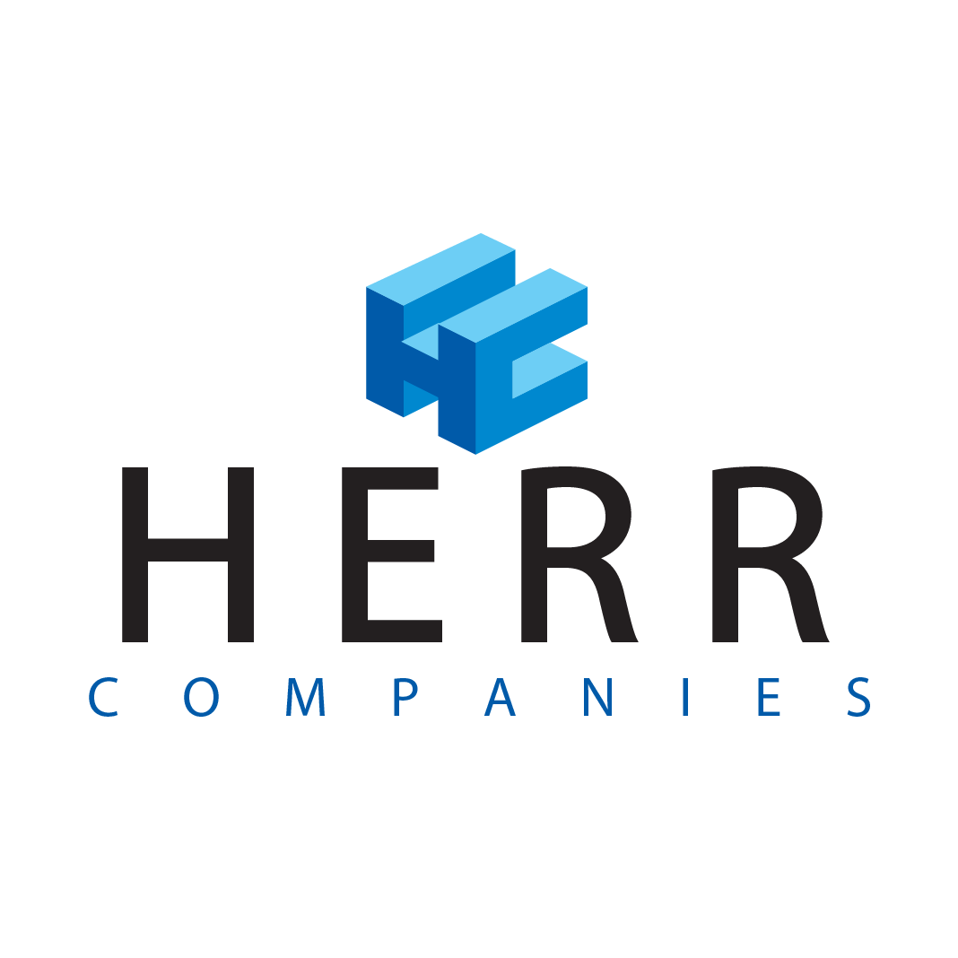 The herr companies logo has a blue cube on top of it.