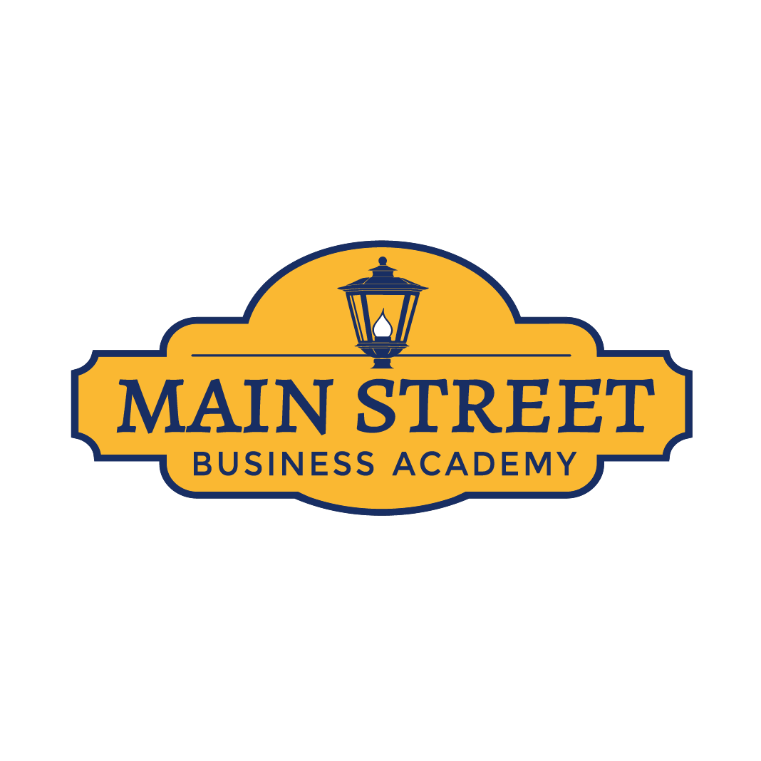 The main street business academy logo is a yellow sign with a lamp on it.