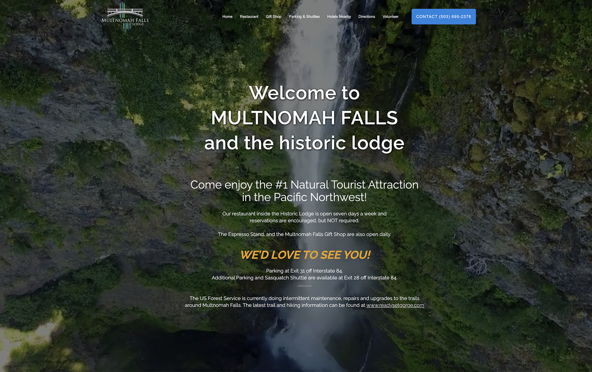 A website for multnomah falls and the historic lodge