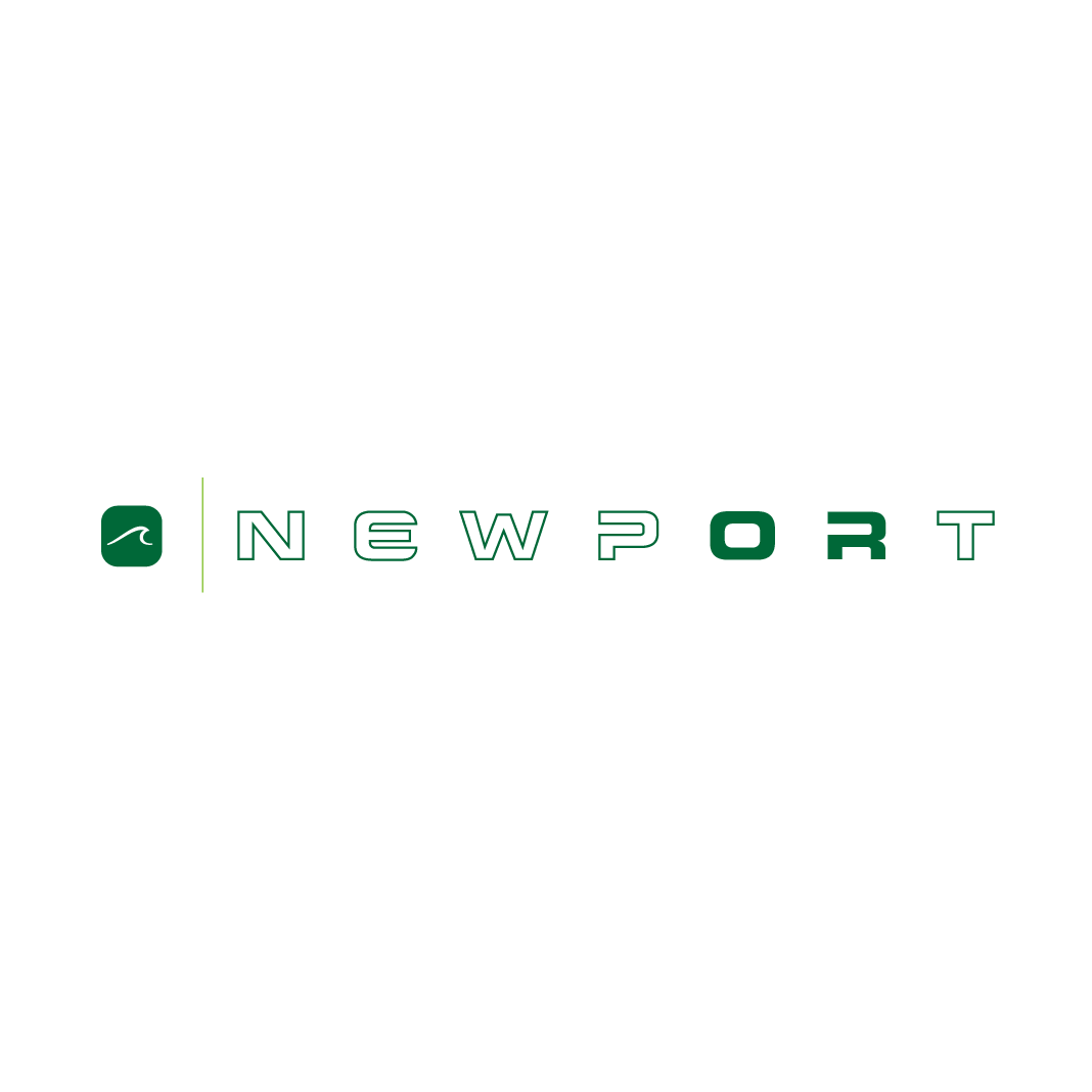 The logo for newport is green and white on a white background.