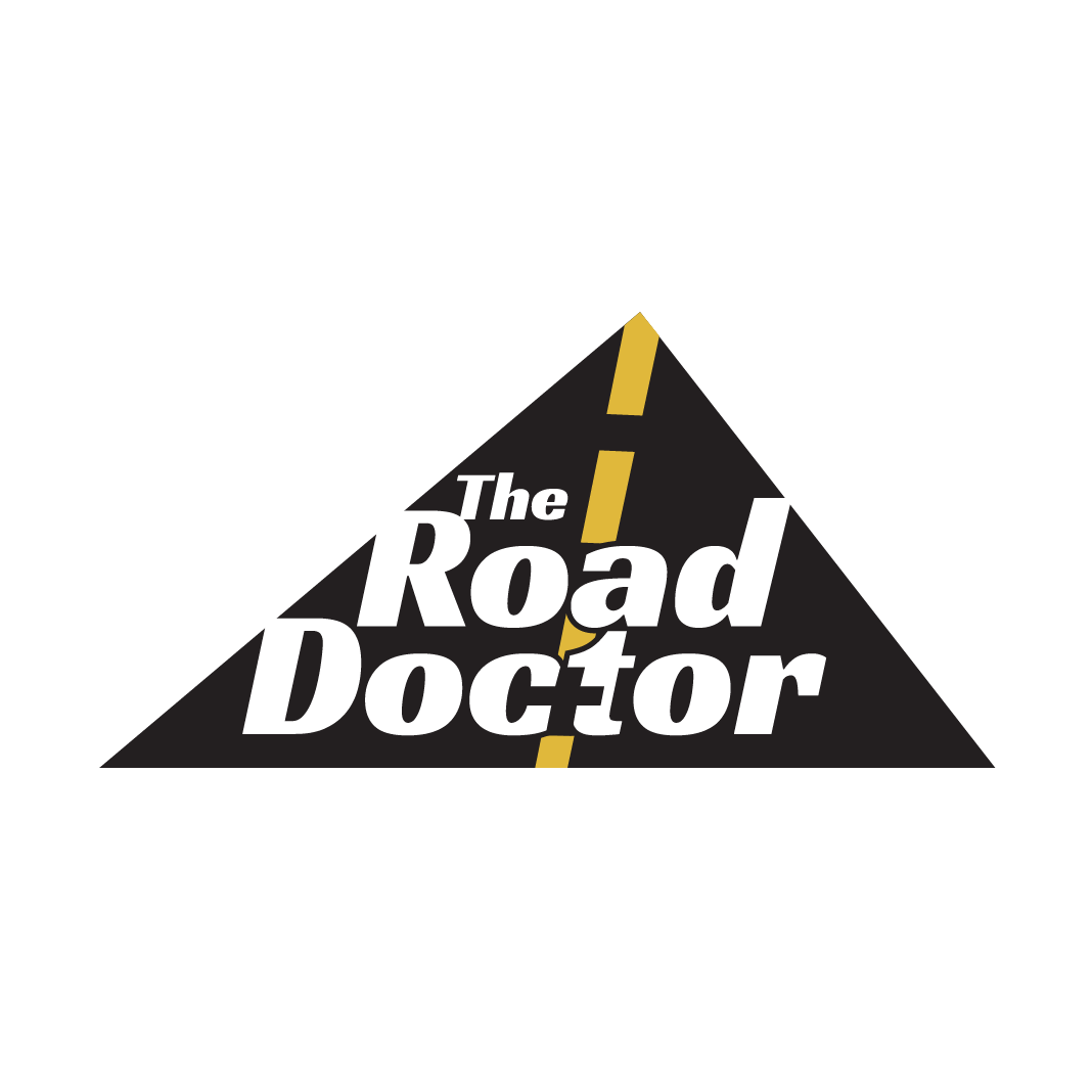 The road doctor logo is a triangle with a road in the middle.