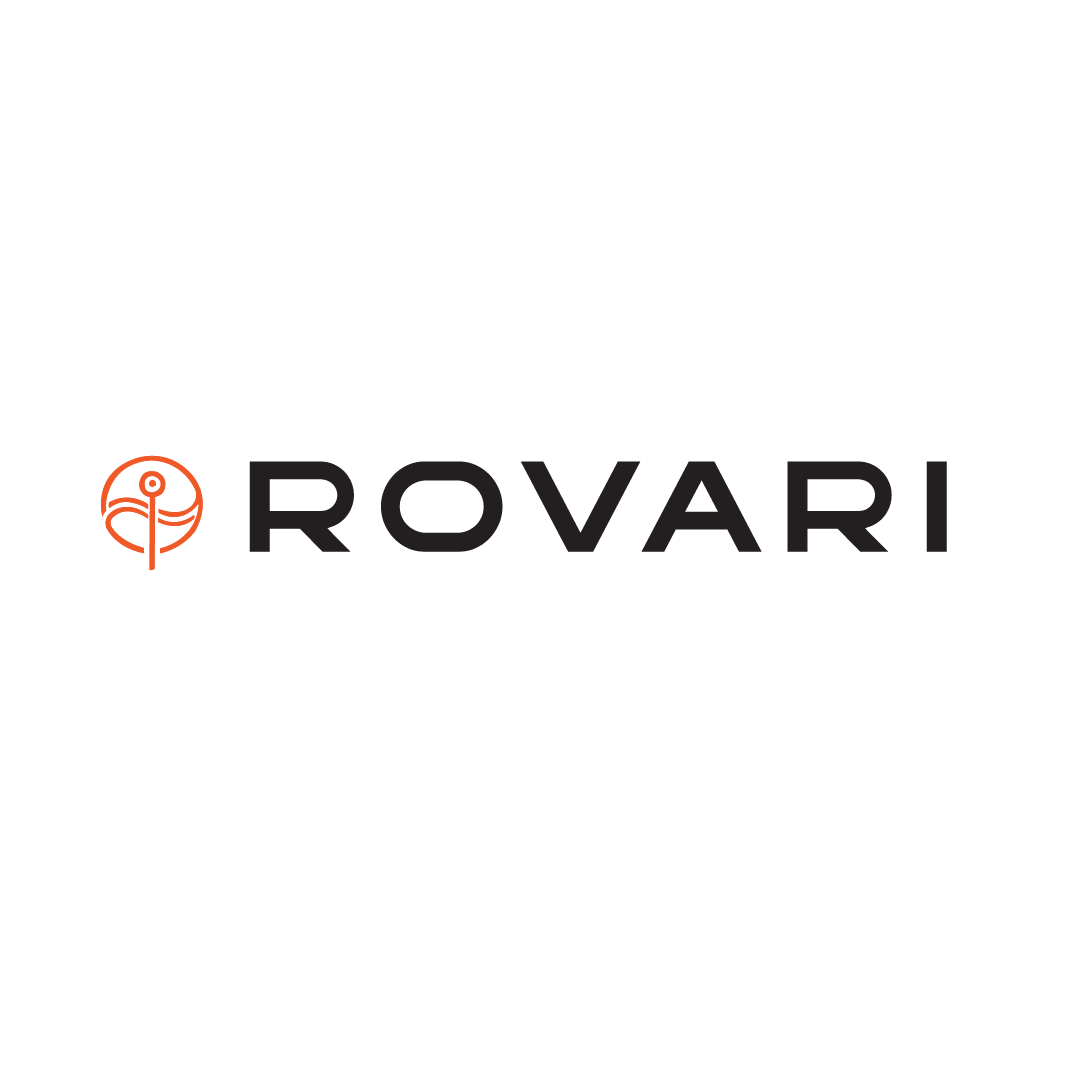 A logo for a company called rovari on a white background.