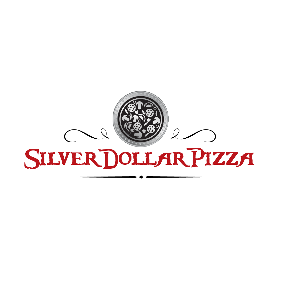 A logo for a pizza restaurant called silver dollar pizza.