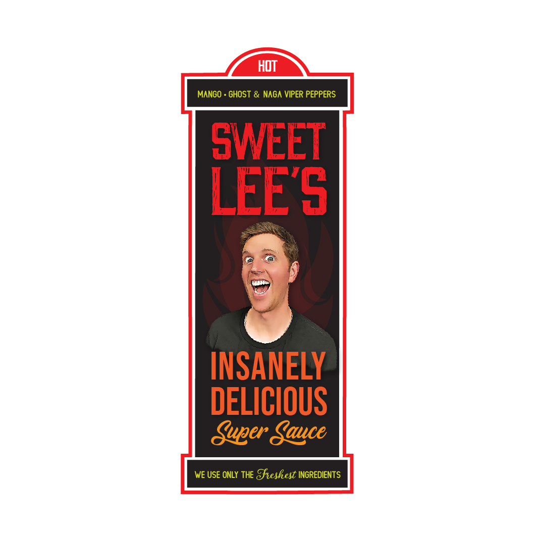 A label for sweet lee 's insanely delicious super sauce