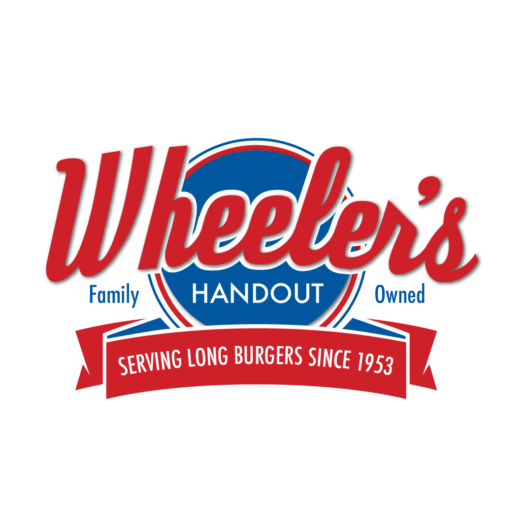 A logo for wheeler 's family handout serving long burgers since 1953