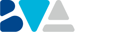 A blue and gray logo on a white background.