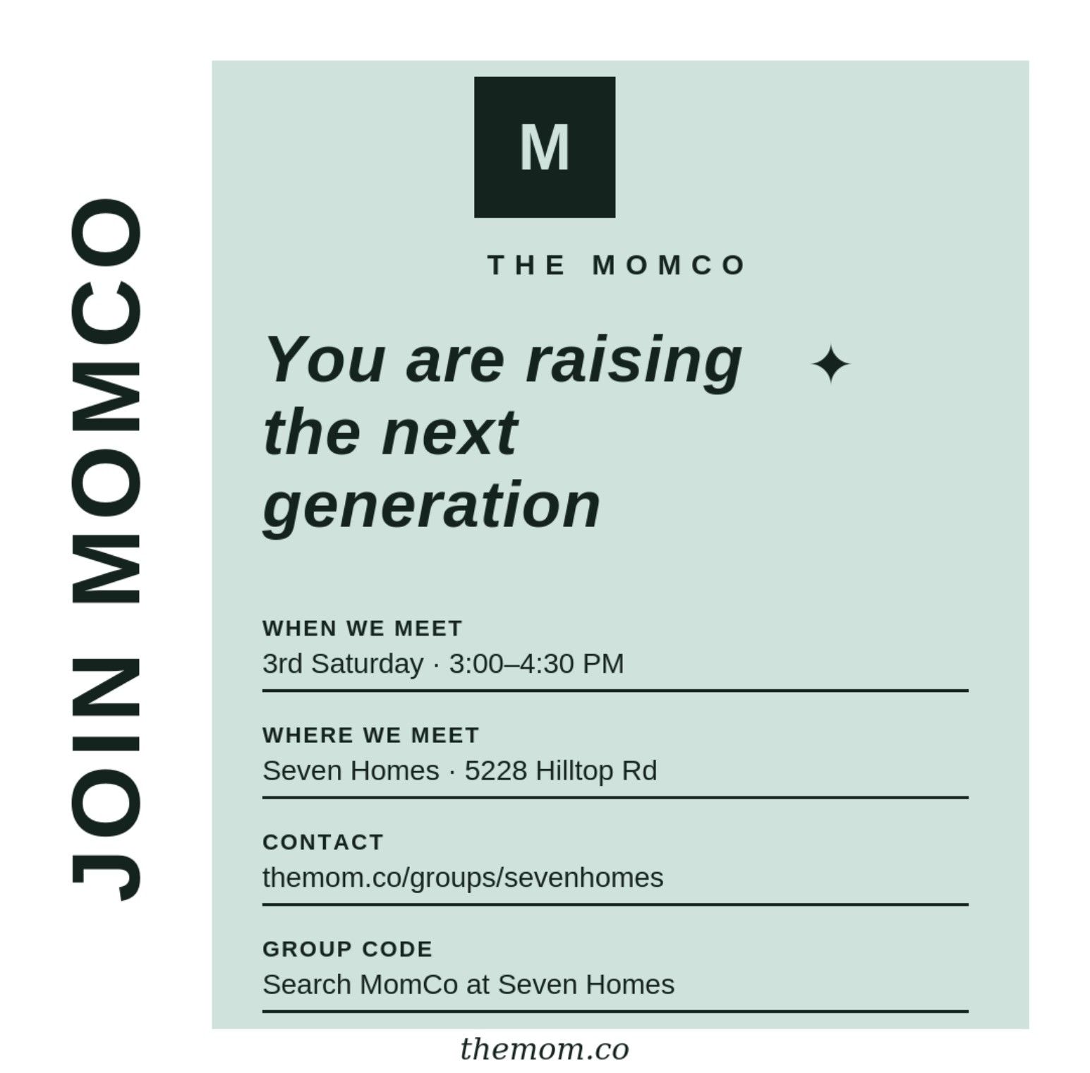 MomCo Group sponsored by Seven Homes for single moms who are involved in foster care or adoption or special needs children.