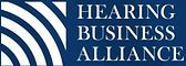 Hearing Business Alliance logo. Blue and white concentric semi-circles, white text on blue background.