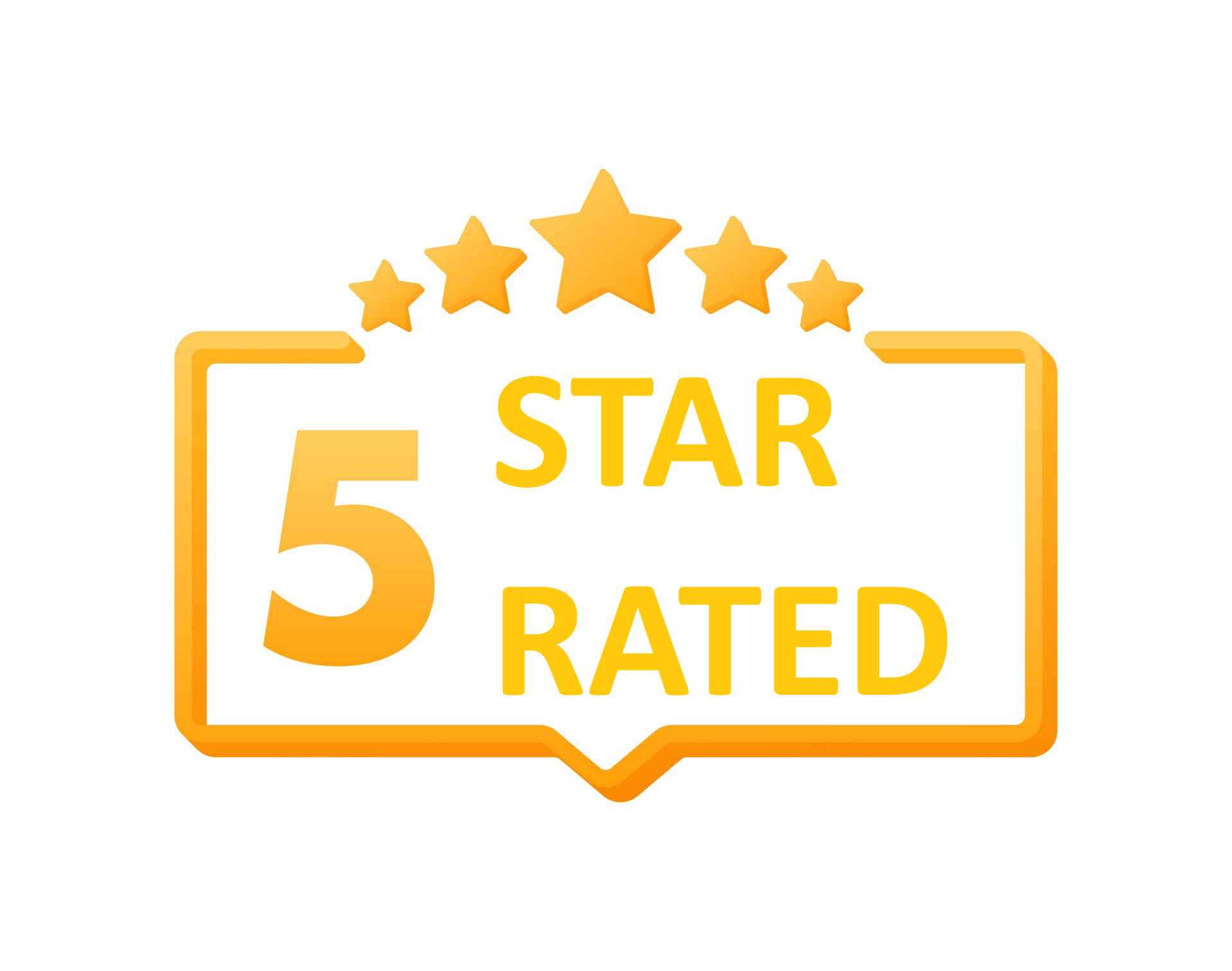 Orange 5-star rating badge with five stars above the words “5 STARS RATING” Orange 5-star rating badge with five stars above the words “5 STARS RATING”
