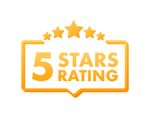 Orange 5-star rating badge with five stars above the words “5 STARS RATING”