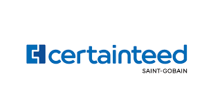 A blue and white logo for a company called certainteed.