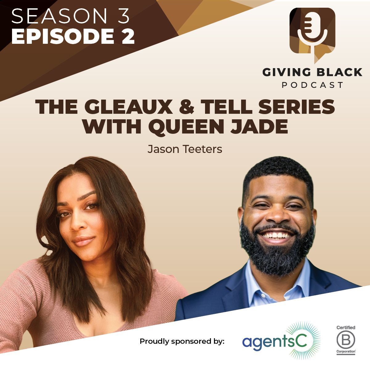 Podcast cover: Queen Jade and Jason Teeters, cream backdrop, season 3 episode 2, 
