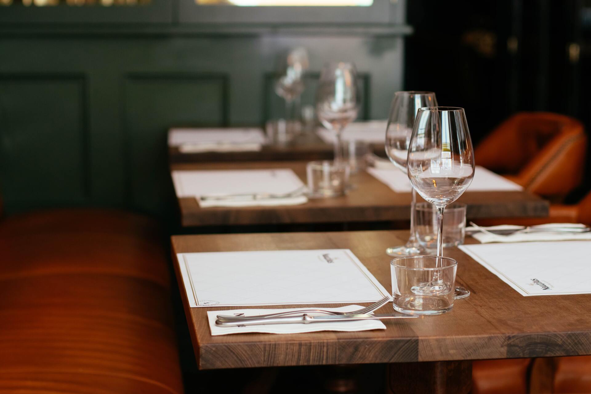 Dining table in a restaurant ready for guests to be seated