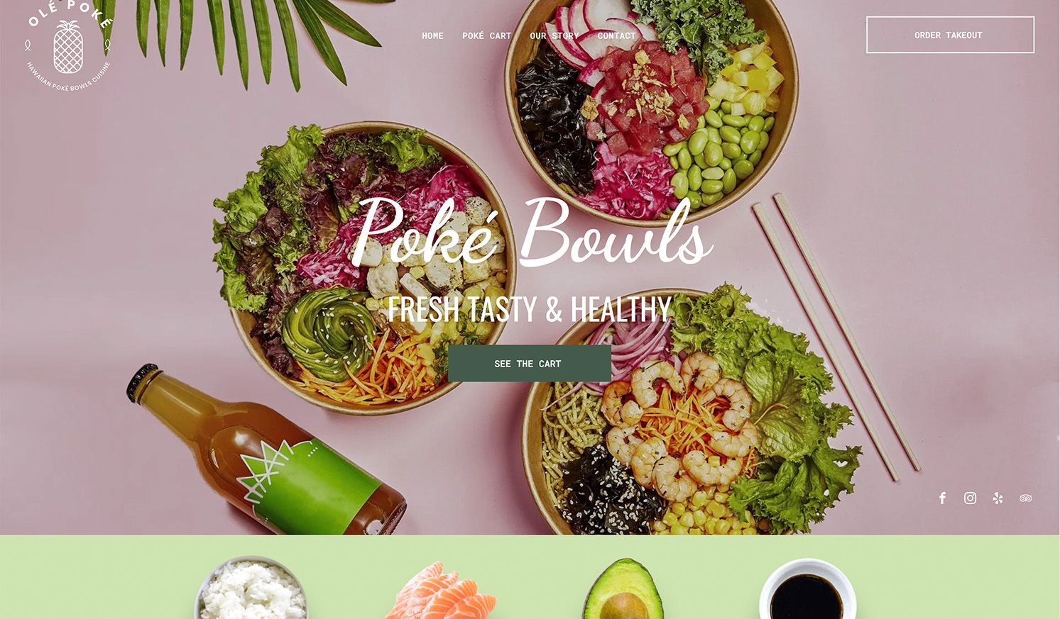 Een screenshot van een website voor poke bowls.