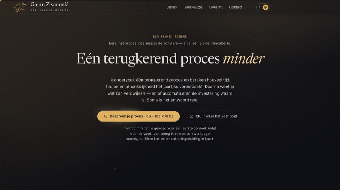 Website goranzivanovic.nl over procesautomatisering, ontworpen en gebouwd door Goran Živanović