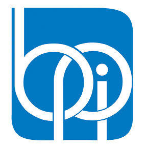 A blue and white logo that says pi on it