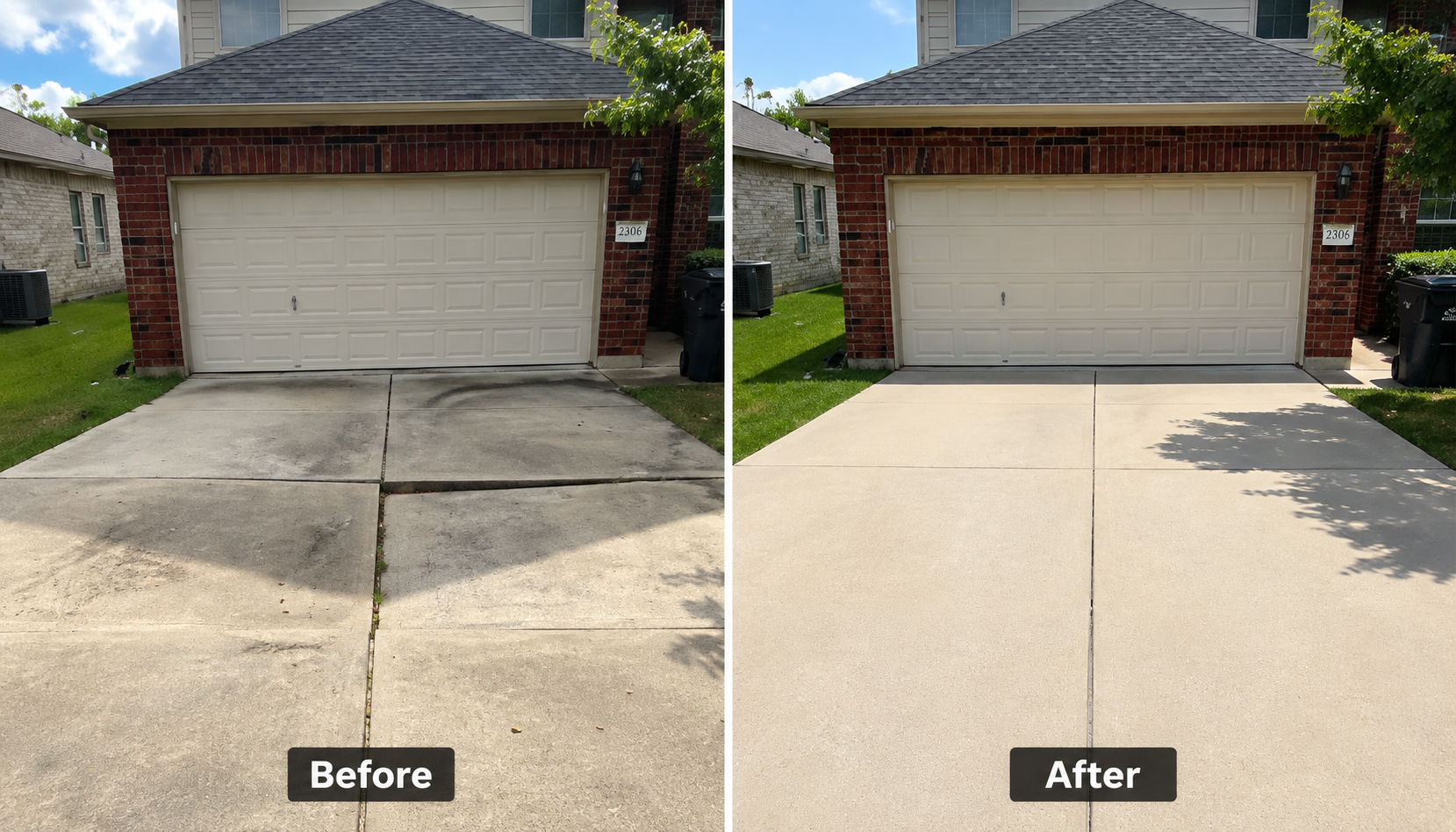 Concrete Services in Renton, WA feature a before-and-after driveway with uneven slabs restored to a level surface.