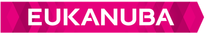 Het EUKANUBA-logo in wit op een magenta geometrische banner.