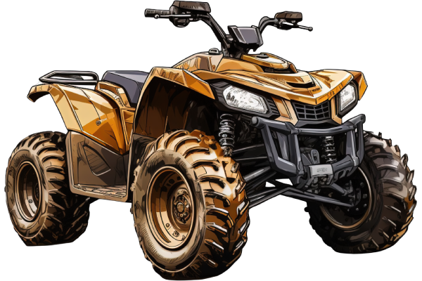 Orange and black ATV with large knobby tires on a white background