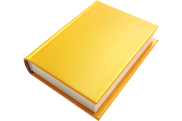 Yellow hardcover book on a white background, viewed at an angle