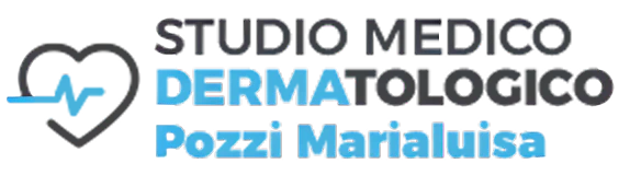 Logo for Studio Medico Dermatologico Pozzi Marialuisa in black and blue with a heart and pulse icon