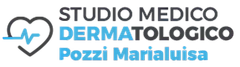 Logo for Studio Medico Dermatologico Pozzi Marialuisa in black and blue with a heart and pulse icon