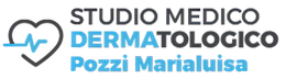 Logo for Studio Medico Dermatologico Pozzi Marialuisa in black and blue with a heart and pulse icon