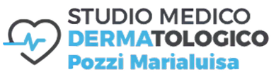 Logo for Studio Medico Dermatologico Pozzi Marialuisa in black and blue with a heart and pulse icon