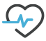 Cuore delineato di nero con una linea ECG blu all'interno