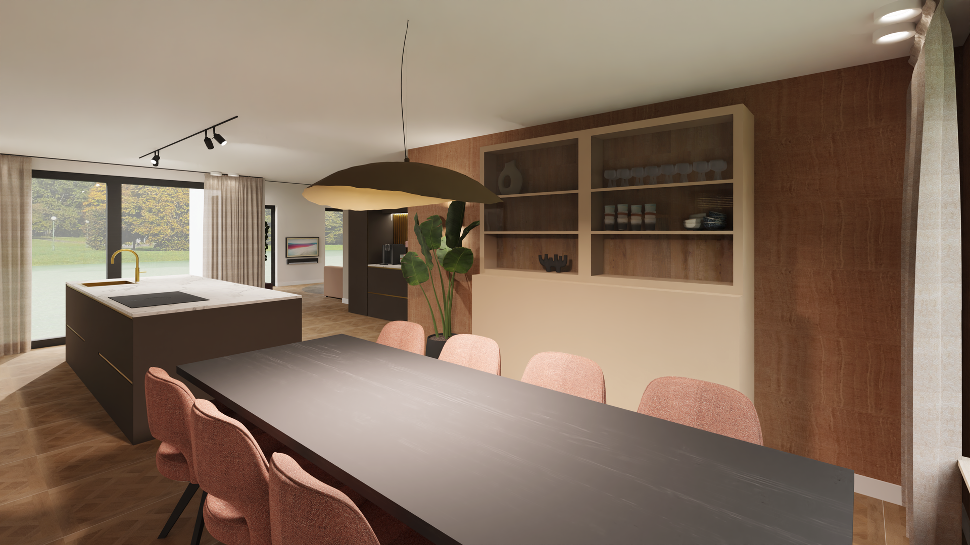Een ruime eethoek zorgt voor genoeg ruimte voor dinertjes en feestjes met vrienden en familie.