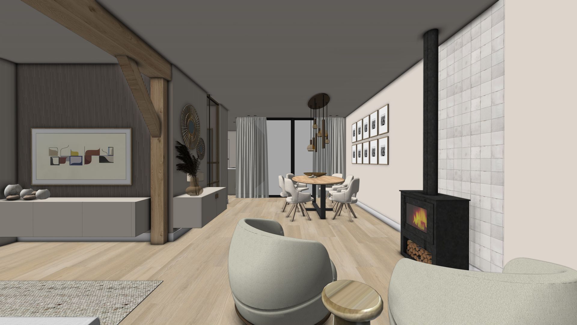 Keukenontwerp met luxe materialen wordt midden in de woning geplaatst.