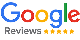 Het Google Reviews-logo met vijf gouden sterren onder het veelkleurige Google-woordmerk.