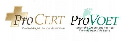 De logo's van ProCERT en ProVOET in goud en groen op een witte achtergrond.