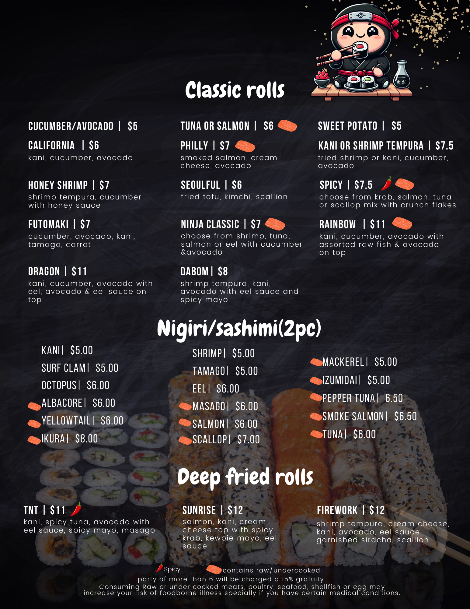 Chubby Ninja menu page 6