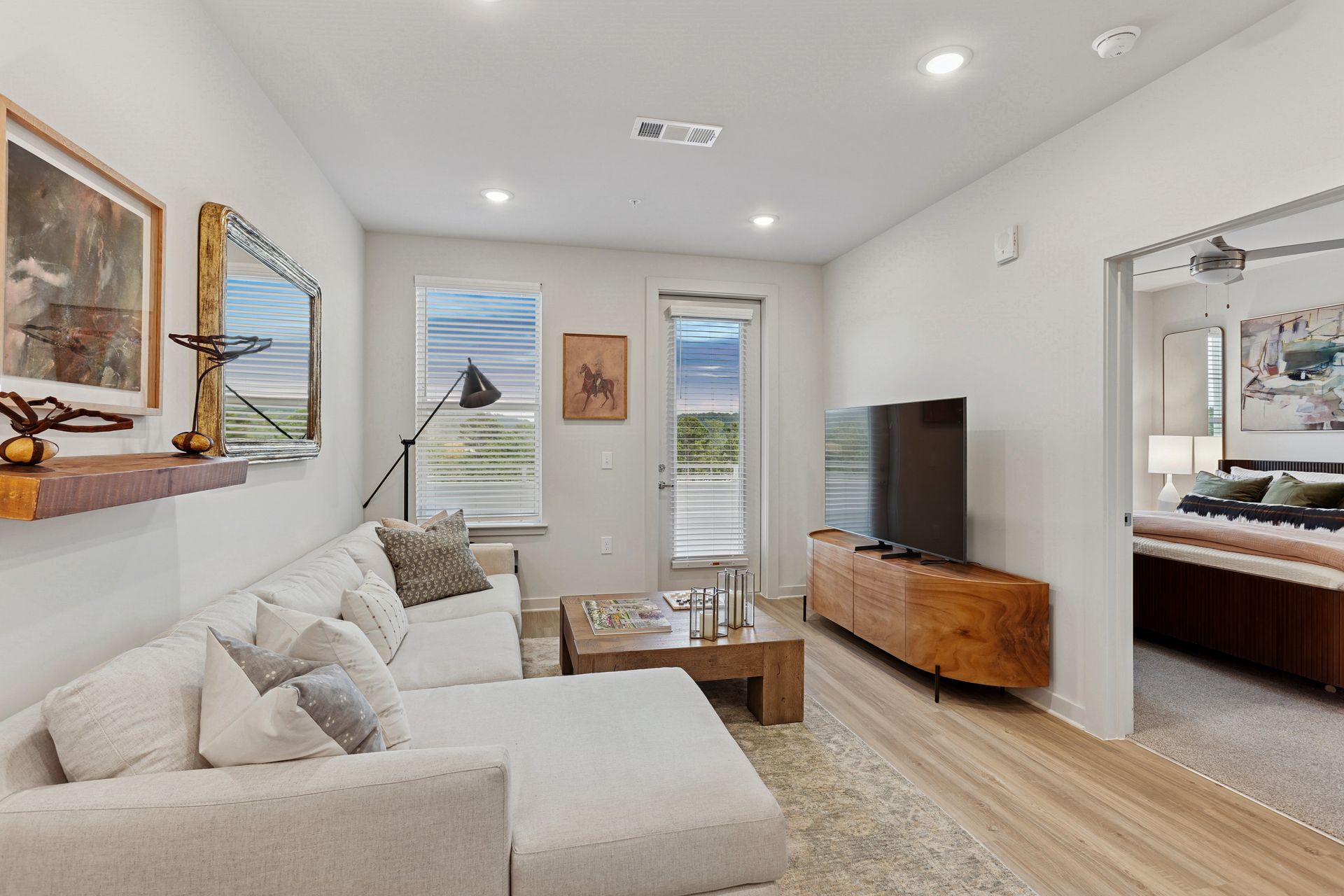 Upland at Emerson wood-inspired flooring in living area - Cartersville, GA