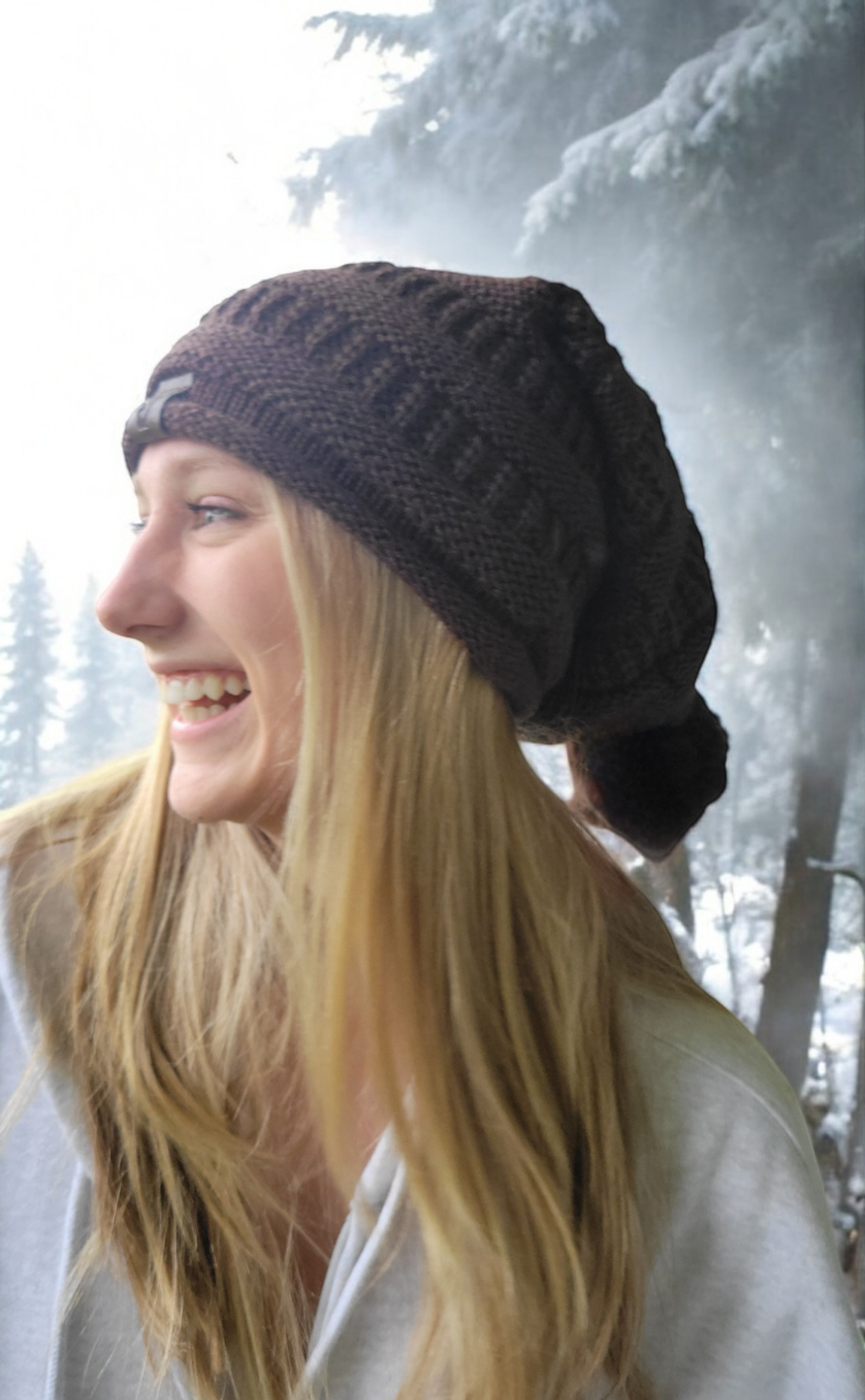 Katty Reversed Knit 100% Alpaca Beanie - Brown