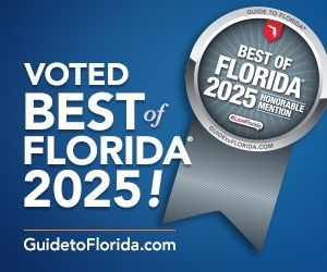 Voted Best of Florida 2025 badge on blue background with GuideToFlorida.com text