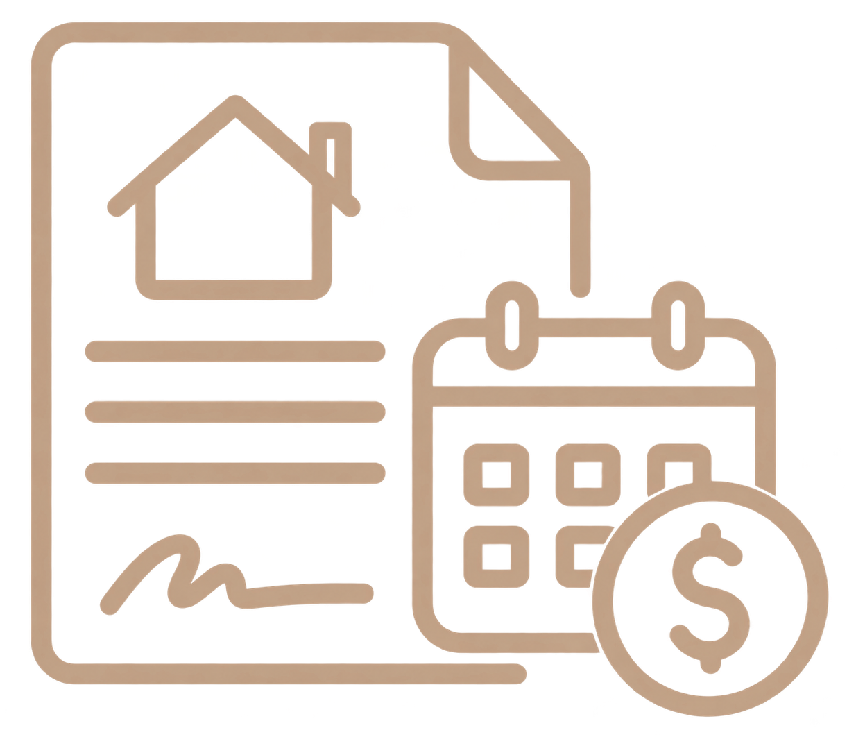 House document with calendar and dollar sign, representing rent or mortgage payment dates