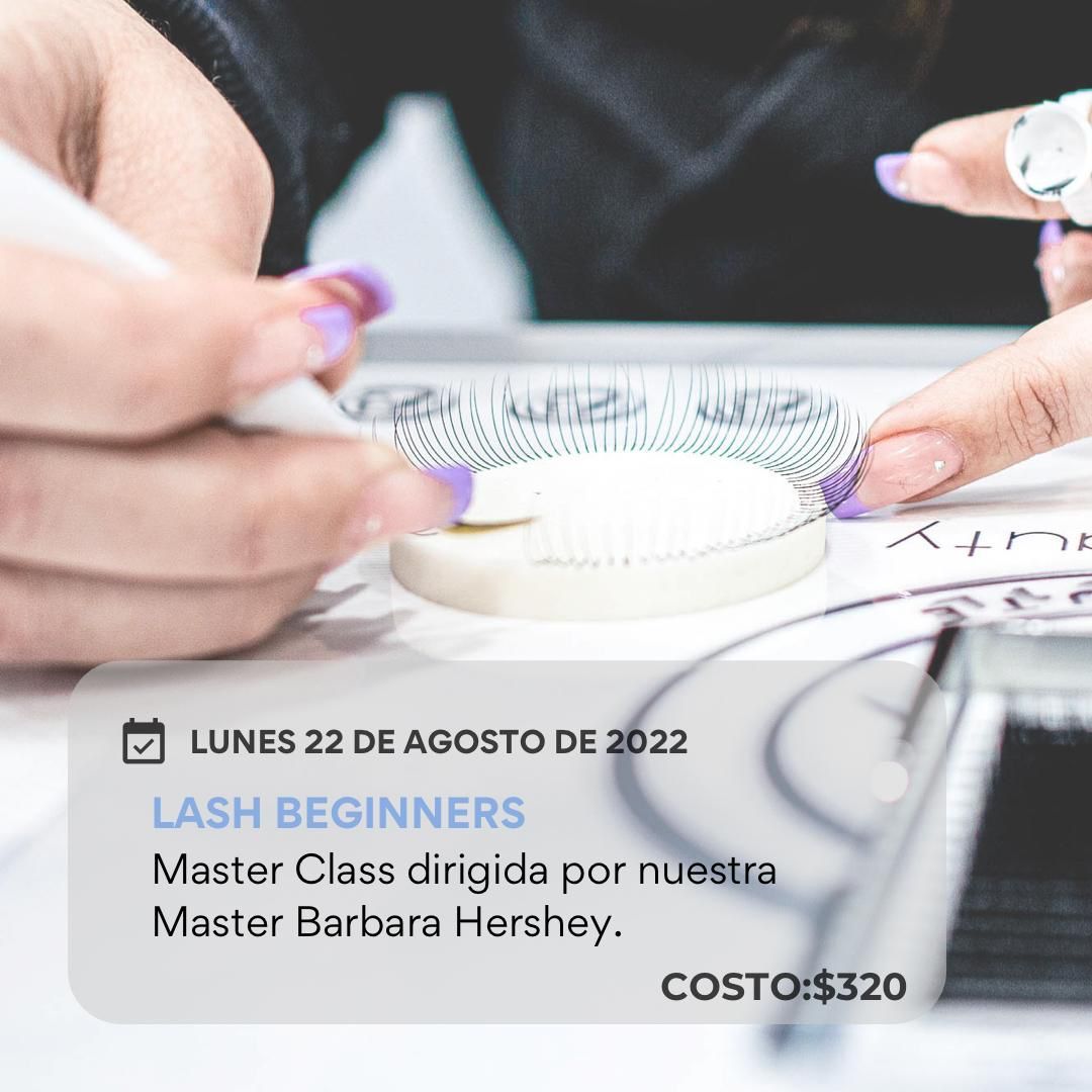 Hands working with eyelashes during a lash beginner's masterclass. Price: $320. Date: August 22, 2022.
